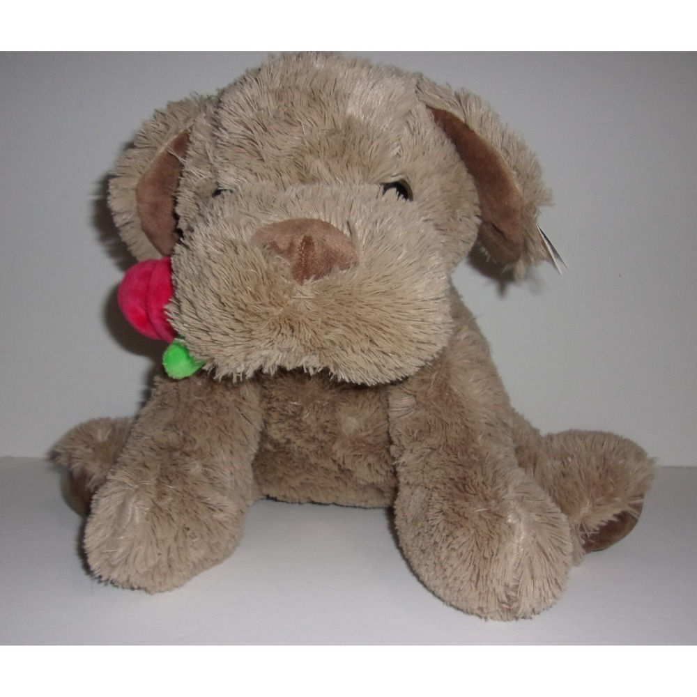 Russell Stover Coco Love Pup Puppy Dog with Rose Plush 10" Light Brown